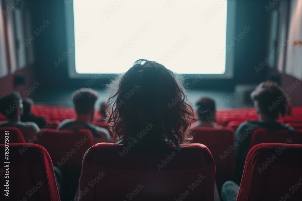 Audience watching a movie in a dark cinema hall Audience watching a movie in a dark cinema hall