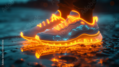 Fitness neon effect shoes, realistic, 8k, high resoulation, hyper realistic photo