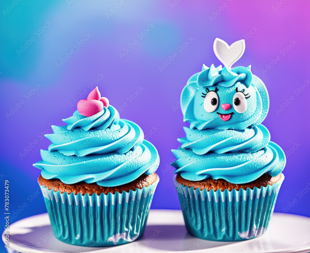 A cupcake with blue frosting and pink sprinkles. A cupcake with blue frosting and pink sprinkles.