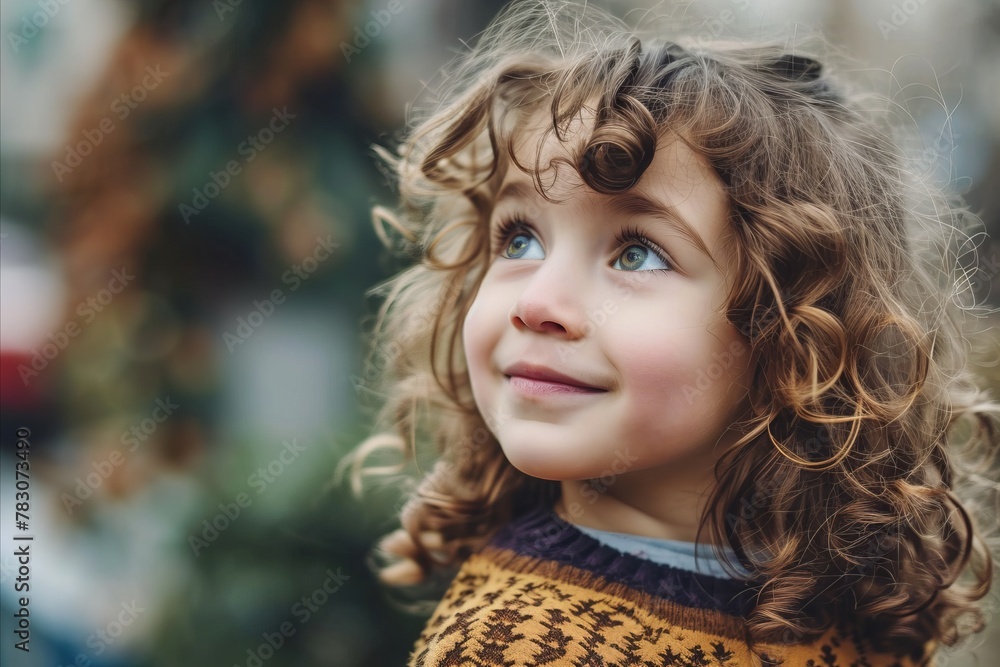 Portrait of a cute little girl with curly hair outdoors in autumn Portrait of a cute little girl with curly hair outdoors in autumn