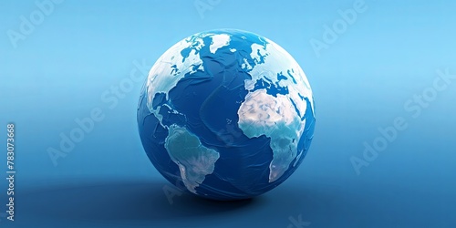 3D rendered globe ball model  bathed in serene blue tones against a dark background  offering a mesmerizing depiction of Earth s beauty and majesty.