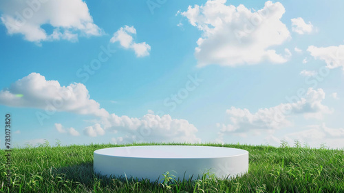 Product Presentation, A minimalistic product presentation stage, poised in nature with sky and greenery enhancing the display.