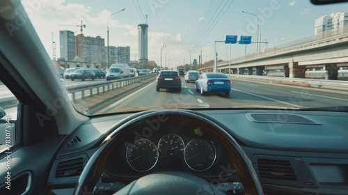 Driver s perspective  view from inside car on highway with the driver s point of view © sorin