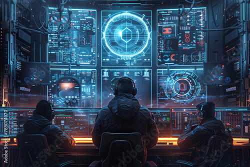 Military Engineer Monitoring Computer Screens in Command Center
