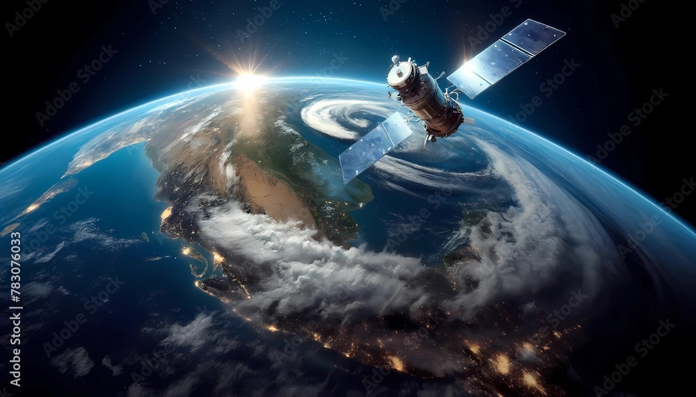 Fototapeta premium satellite orbiting Earth concept of global telecommunication and advanced space technology