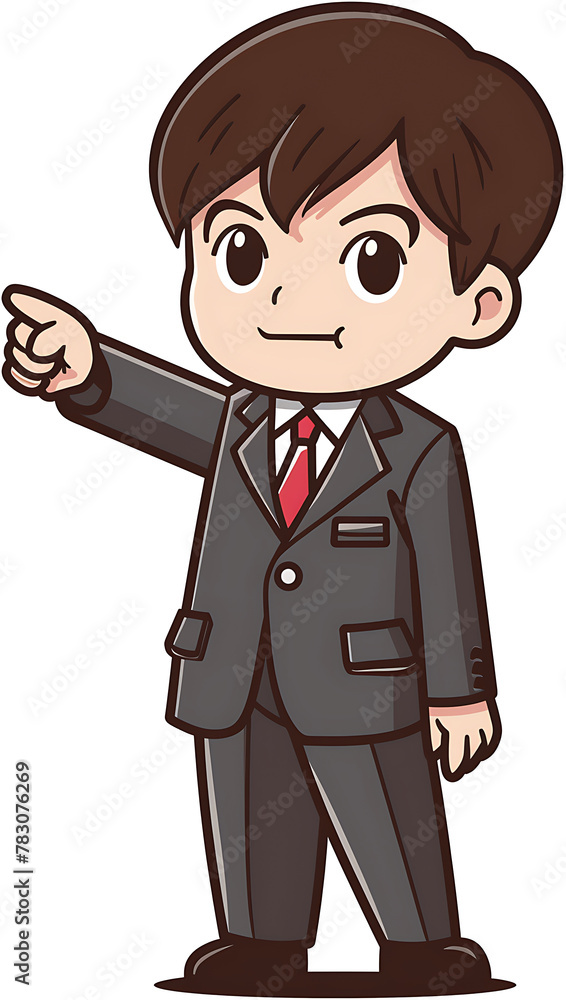 Illustration of a male character in a suit pointing out Illustration of a male character in a suit pointing out