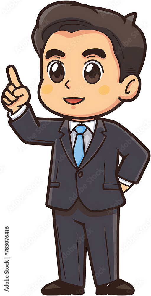 Illustration of a male character in a suit pointing out Illustration of a male character in a suit pointing out