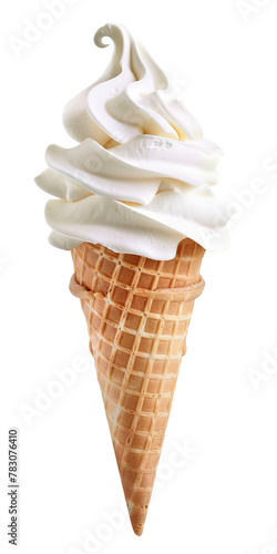 cone with vanilla ice crean on isolated transparent background