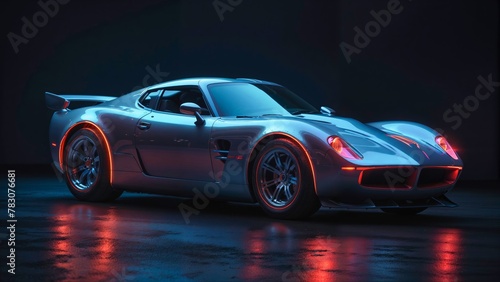 A futuristic brand-less generic concept Sports car on the road in the city at night with a long exposure © i7 Binno
