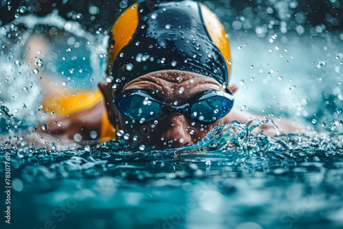 Determined triathlete braving the rain during swim training. © Fernando Cortés