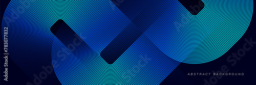 Abstract blue glowing geometric lines on dark background. Modern shiny blue diagonal rounded rectangle lines pattern. Futuristic technology concept. Vector illustration © MooJook