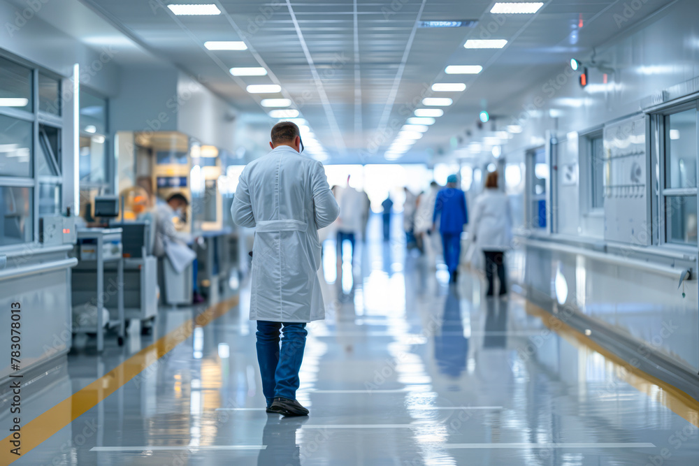 Cutting-edge Medical Research Facility: Blurred Figures in Lab Coats Cutting-edge Medical Research Facility: Blurred Figures in Lab Coats