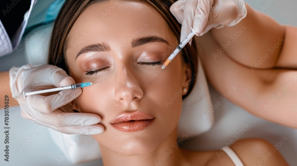 Young Woman Receiving Botox Cosmetic Treatment in Beauty Clinic Young Woman Receiving Botox Cosmetic Treatment in Beauty Clinic