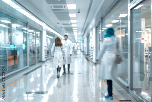 Cutting-edge Medical Research Lab: Blurred Figures in White Coats