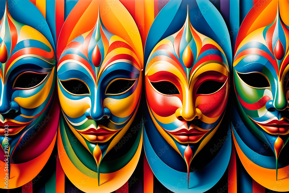 An Abstract Pulcinella of Carnival Masks of intertwining line photo, Bauta Masks used as artwork, hanging paintings, wallpaper Illustration An Abstract Pulcinella of Carnival Masks of intertwining line photo, Bauta Masks used as artwork, hanging paintings, wallpaper Illustration