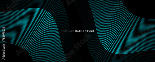 Dark abstract background with glowing wave. Modern luxury shiny turquoise curved lines pattern. Futuristic technology concept. Suit for banner, brochure, website, corporate, poster, cover