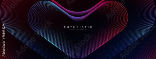 Dark abstract background with colorful glowing lines. Shiny gradient lines design elements. Modern futuristic technology concept. Suit for brochure, website, poster, banner, cover. Vector illustration