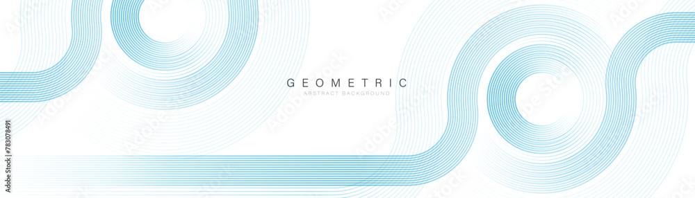 White abstract background with blue gradient circle lines. Geometric stripe line art design. Minimal lines pattern. Modern futuristic concept. Suit for presentation, website, cover, poster, banner - obrazy, fototapety, plakaty 