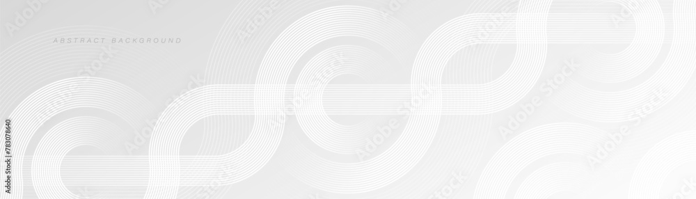 Fototapeta premium White abstract background with circle lines. Geometric stripe line art design. Linear pattern. Modern futuristic graphic. Suit for cover, presentation, website, corporate, brochure, banner, business