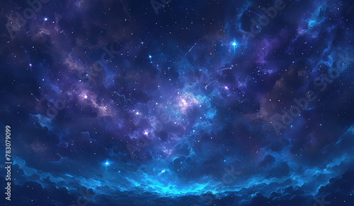 A beautiful background of purple and blue nebula stars, space, and galaxy concept design in the style of fantasy and celestial cosmic background. 