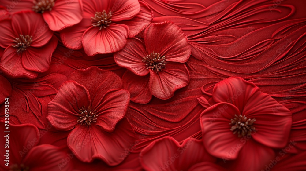 Obraz premium Vibrant closeup of red flowers against a striking red background, showcasing nature's beauty and bold colors