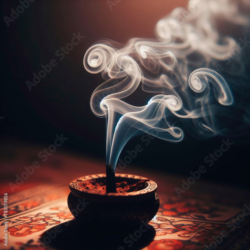 The image is a still life with Indian incense