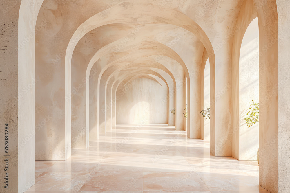 Fototapeta premium Stunning Castle-Inspired Beige Wall with Elegant Arches: A Photographer's Dream