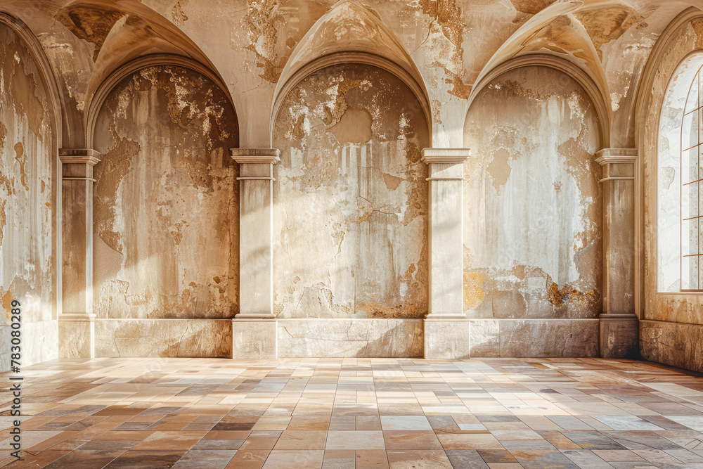Fototapeta premium Grand Castle Vibes: Elegant Beige Walls and Arches