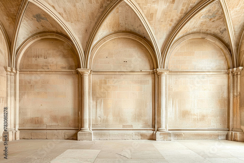 Majestic Beige Castle Walls: A Stunning Display of Arches photo