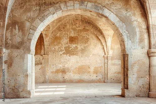 Grandiose Castle-Inspired Beige Wall with Elegant Arches