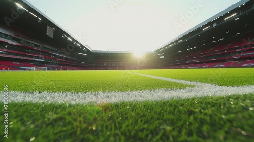a football stadium. we're inside the pitch. very low angle. © paisorn