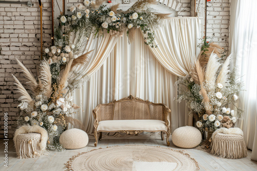 Boho Chic Cream Backdrop with Realistic Arch Design for Stunning Photography