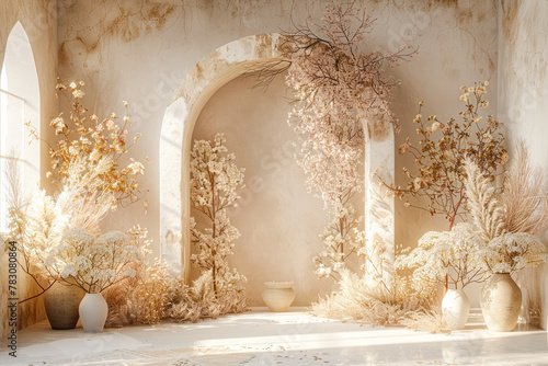 Boho Chic Cream-Colored Arch Backdrop for Realistic and Stylish Photoshoots