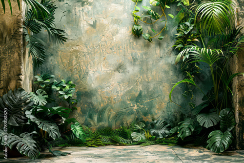 Wildly Delicious: Jungle-themed Cake Smash Background in Green and Beige Tones with 85mm Lens