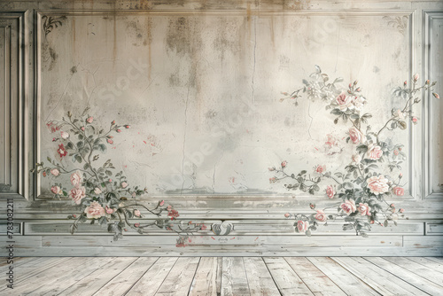 Elegant Fine Art Portraiture with Subtle Victorian Floral Backdrop: A Minimalistic and Refined Setting for Timeless Photography photo
