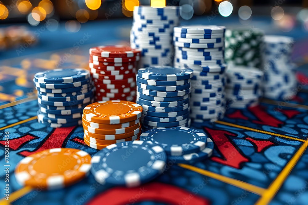 Vibrant Casino Chips and Gambling Accessories on Gaming Table