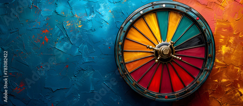 Vibrant and Dynamic Spinning Wheel of Fortune with Colorful Textured Background photo