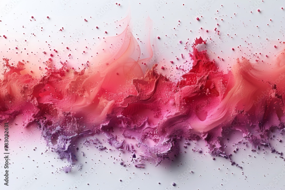 A close up of a pink and purple paint splatter on white, AI