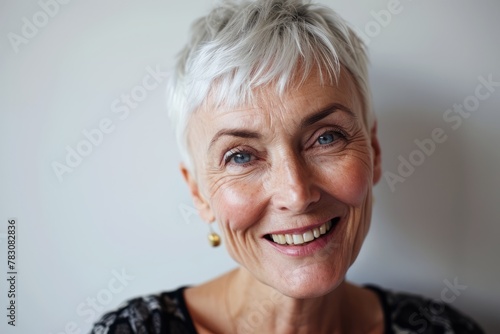 Portrait of a happy senior woman smiling at the camera with copy space © Loli