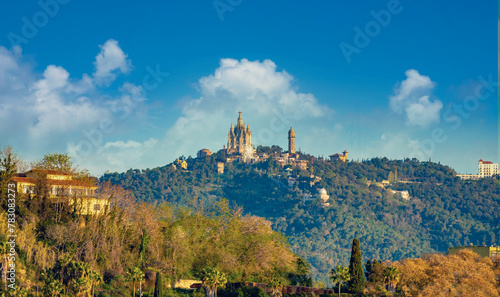 Photography The famous Tibidabo hill overlooking Barcelona, Catalonia, Spain