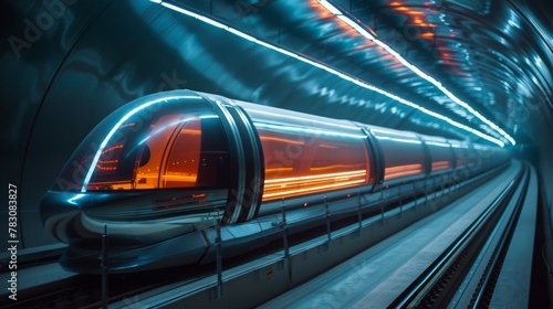 The future of transportation is here. The Hyperloop is a new type of train that travels at over 600 miles per hour. photo