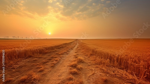 Dusty track meandering through wheat field