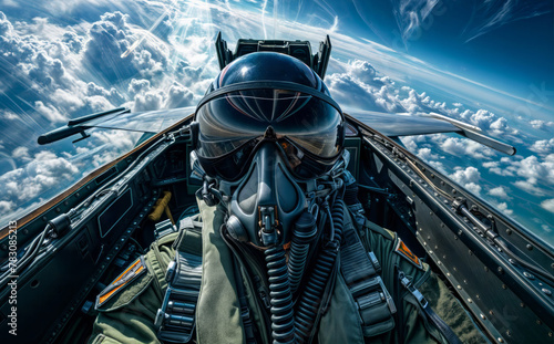 Fighter pilot in cockpit above the clouds © bluebeat76