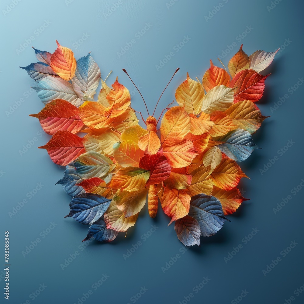 A butterfly made of colorful autumn leaves