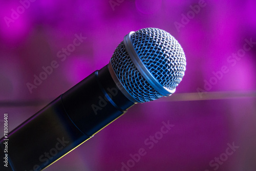 Abstract Metal Mic with blurred background, shot is selective focus with shallow depth of field, taken during concert at Cairo Egypt
