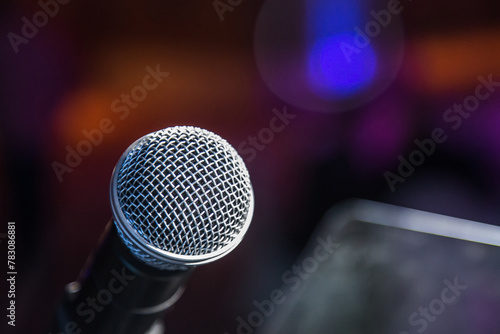 Abstract Metal Mic with blurred background, shot is selective focus with shallow depth of field, taken during concert at Cairo Egypt