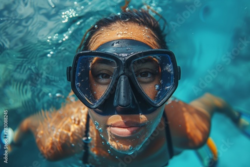 Underwater view of person with snorkeling gear