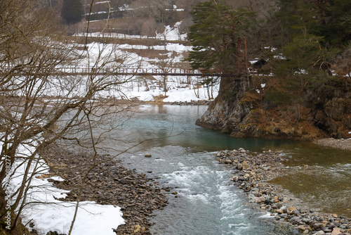 The view of landscape shirakawago river in winter