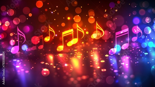 A colorful background with musical notes and lights, AI photo