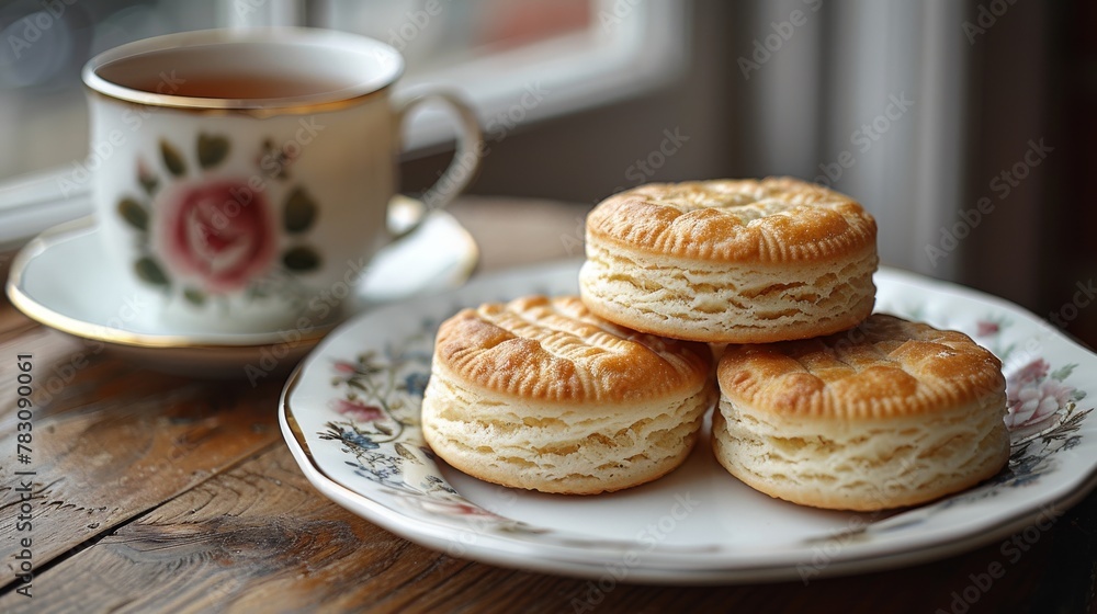 cup of tea served alongside homemade biscuits cup of tea served alongside homemade biscuits